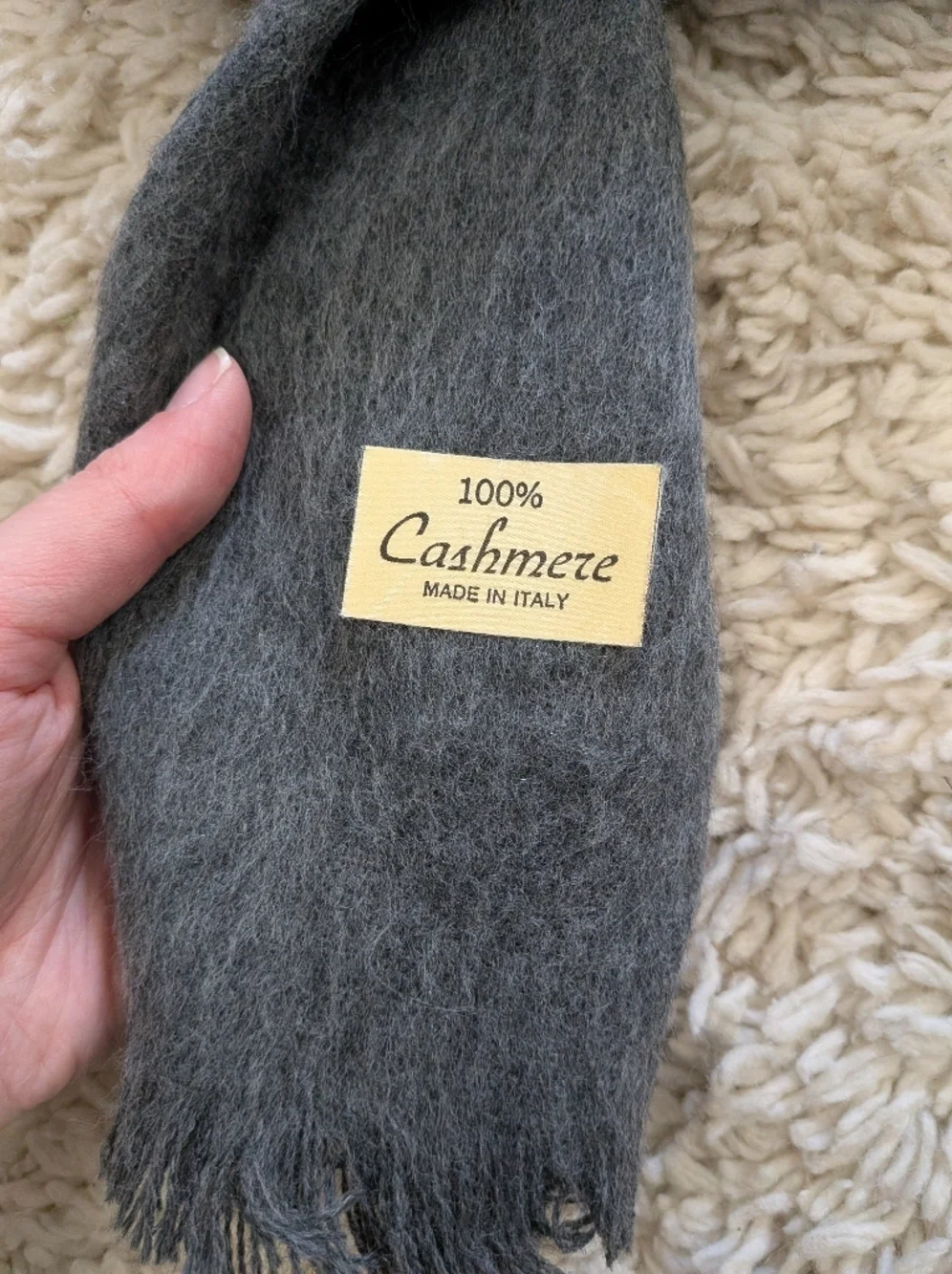 Classic Men's Gray Cashmere Italian Fringe Scarf